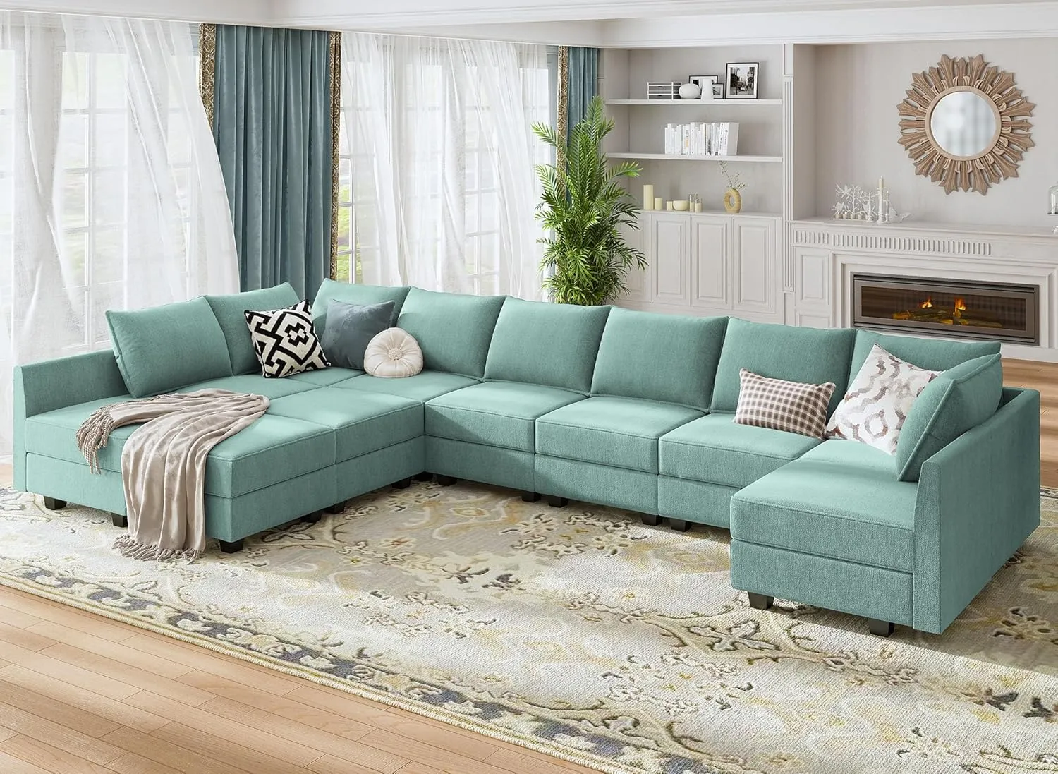 HONBAY Side Armrest Module for Modular Sofa Pair of Armrests for Sectional Modular Couch, Aqua Blue