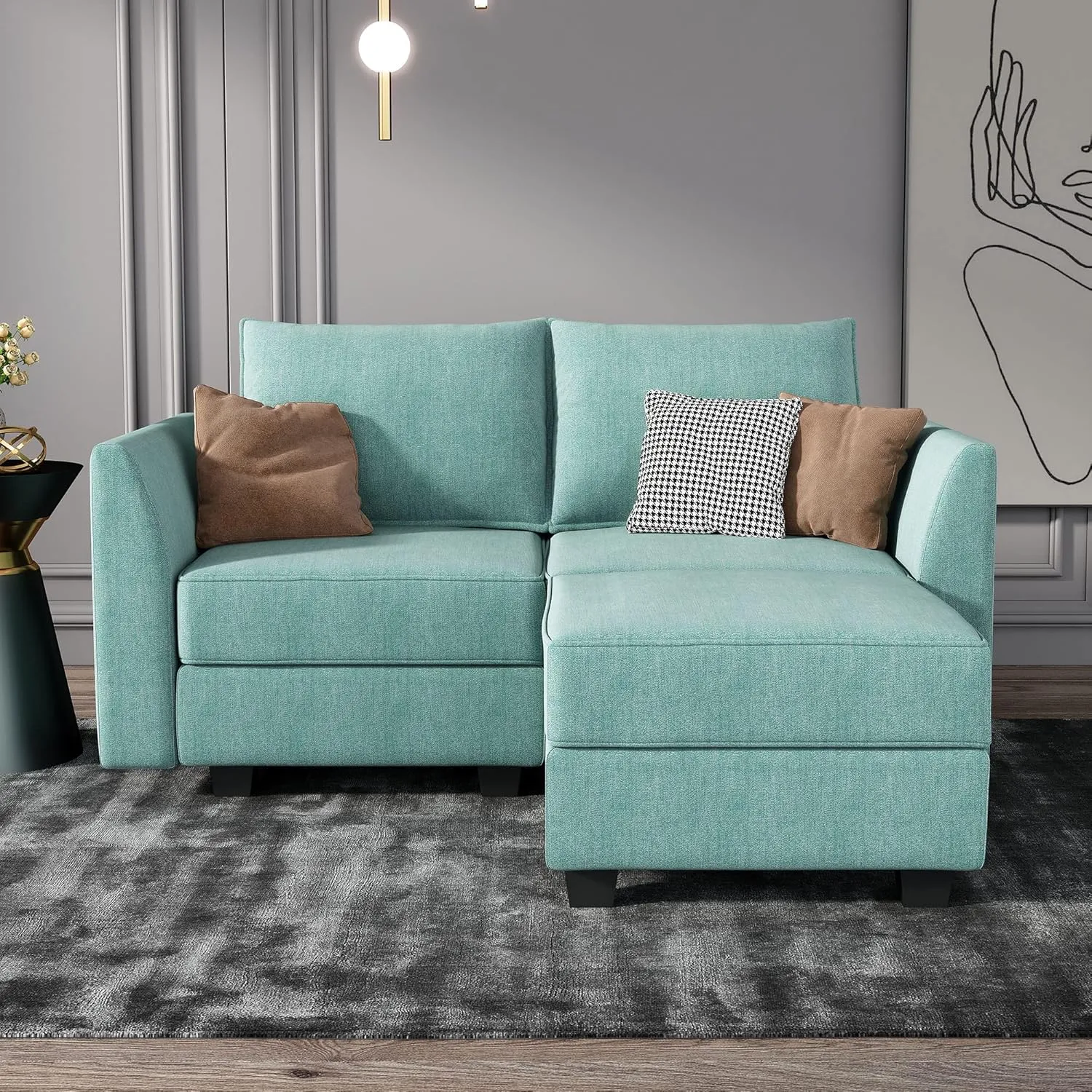 HONBAY Side Armrest Module for Modular Sofa Pair of Armrests for Sectional Modular Couch, Aqua Blue