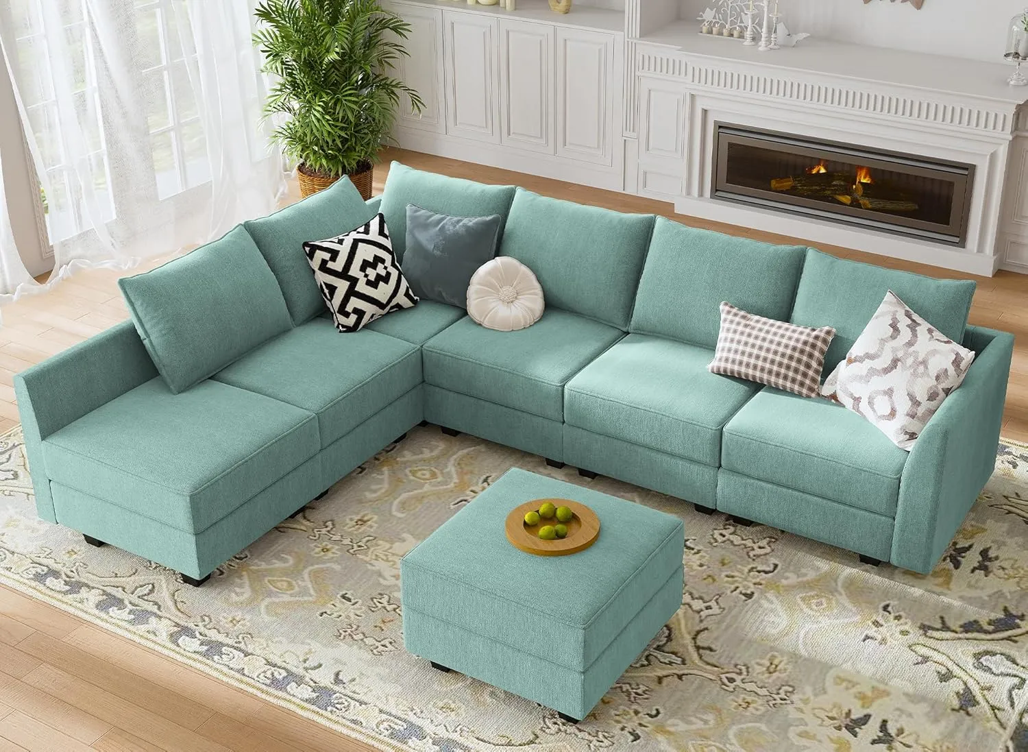 HONBAY Side Armrest Module for Modular Sofa Pair of Armrests for Sectional Modular Couch, Aqua Blue