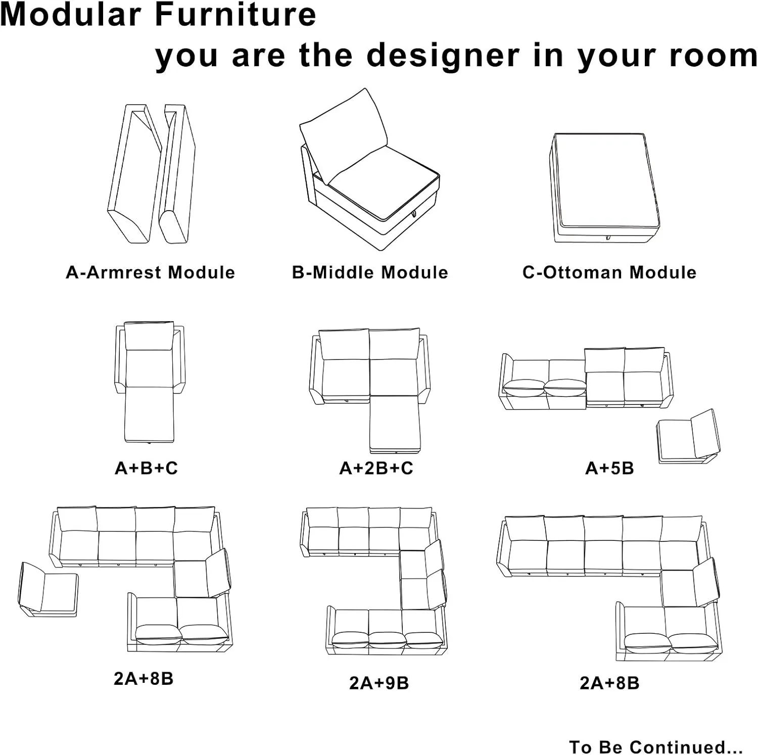 HONBAY Side Armrest Module for Modular Sofa Pair of Armrests for Sectional Modular Couch, Bluish Grey