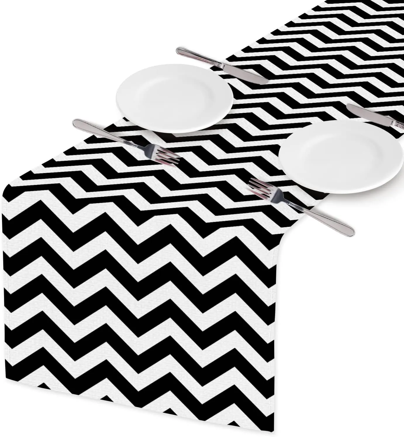 HOSNYE Table Runner Black Chevron Zigzag,Cotton Linen Table Runner Decoration for Kitchen Family Dinner Table Holiday Party Farmhouse Style 13 x 72 Inch