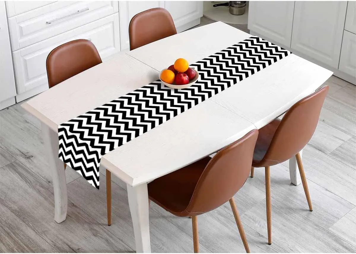 HOSNYE Table Runner Black Chevron Zigzag,Cotton Linen Table Runner Decoration for Kitchen Family Dinner Table Holiday Party Farmhouse Style 13 x 72 Inch