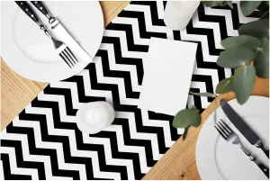 HOSNYE Table Runner Black Chevron Zigzag,Cotton Linen Table Runner Decoration for Kitchen Family Dinner Table Holiday Party Farmhouse Style 13 x 72 Inch