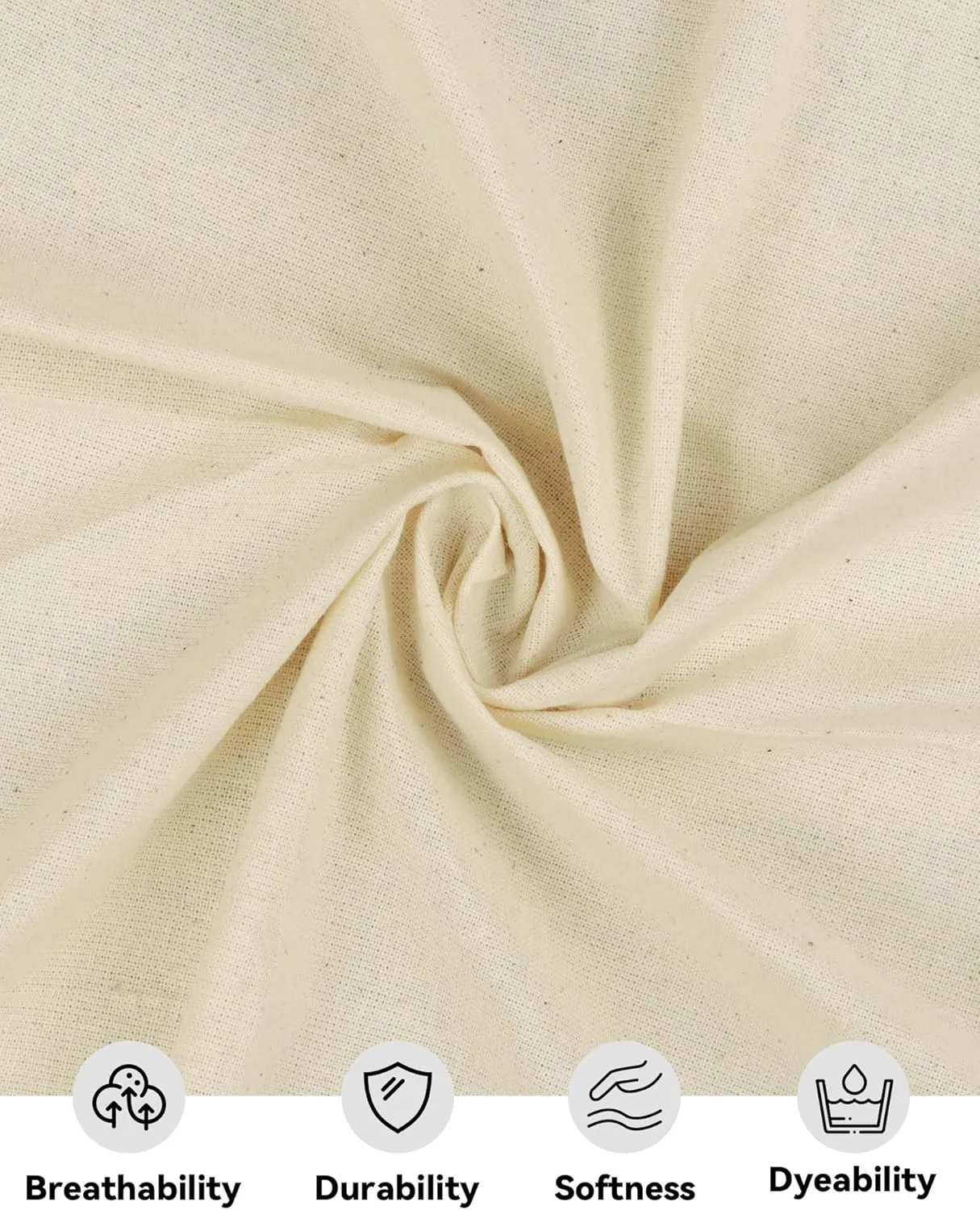 HOTGODEN Light Weight 100% Cotton Muslin Fabric: 63 inch x 2,5,10 Yards Unbleached Muslin Linen Fabric Material for Sewing Material Apparel Cloth