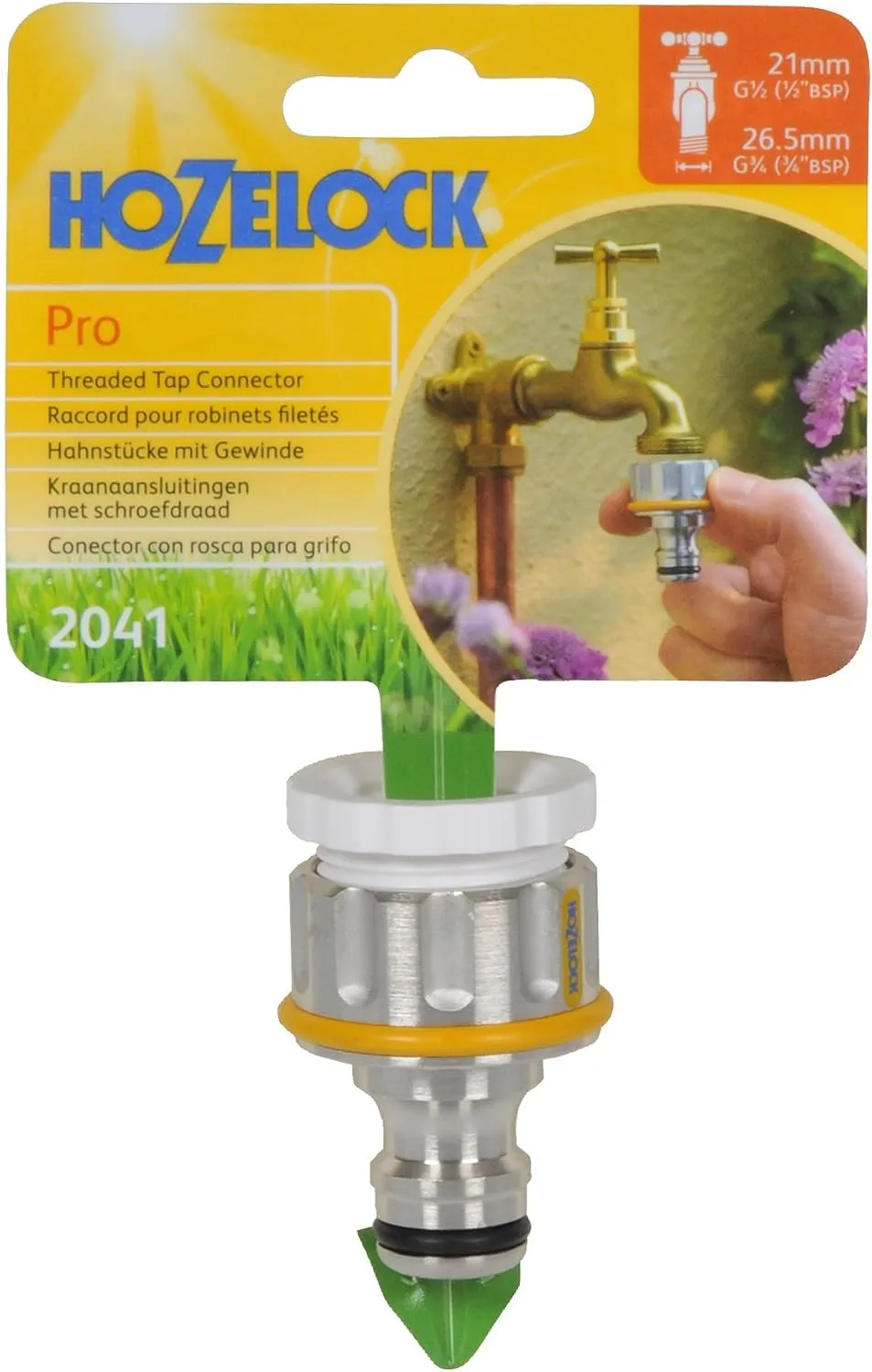 Hozelock - Outdoor Tap Connector Pro Metal ø 21mm - ø 26,5mm (1/2"- 3/4"): for External Threaded Taps, Made of Nickel-Plated Copper for Increased Durability [2041P0000]