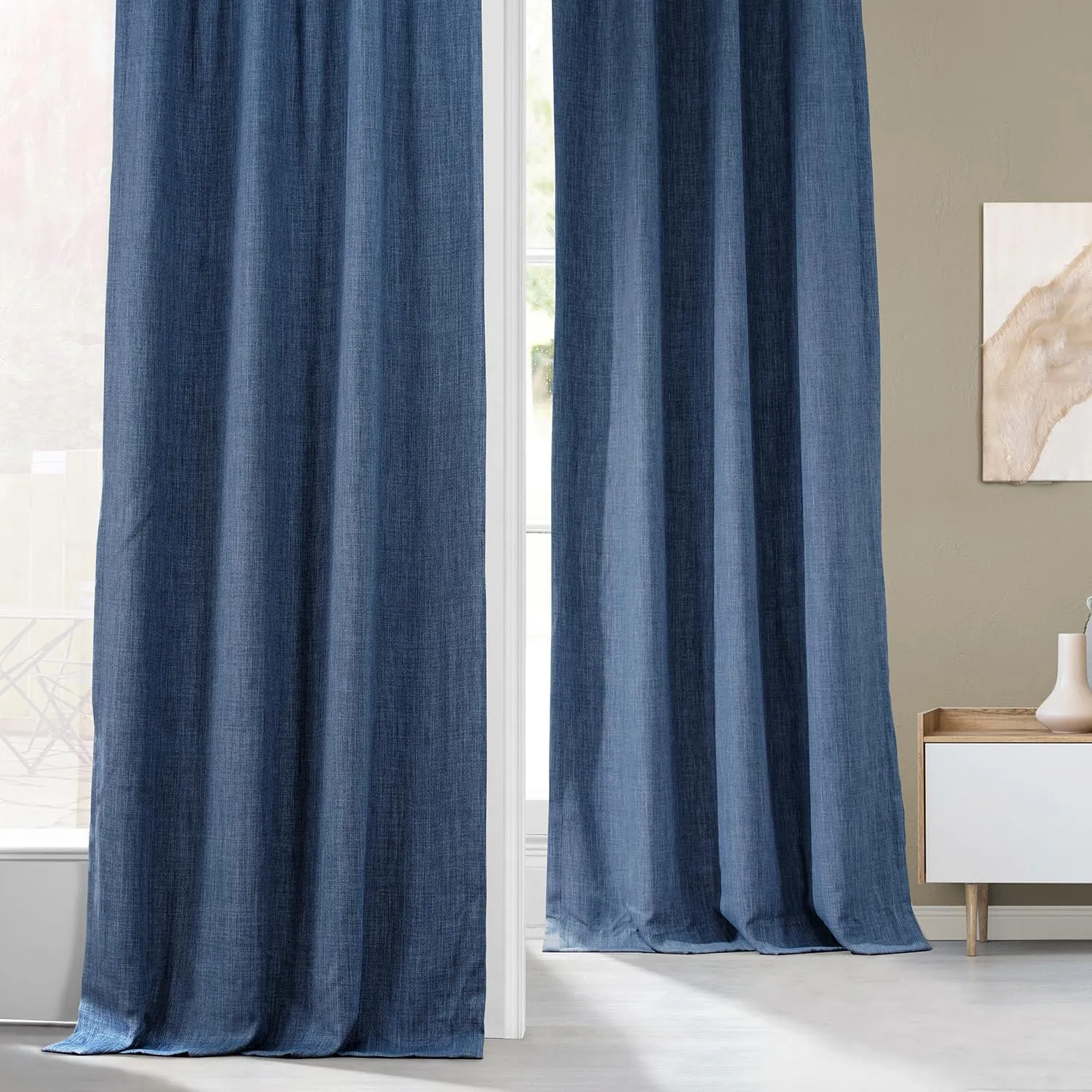 HPD Half Price Drapes - Faux Linen Curtains for Living Room (1 Panel) - 50W X 120L - Textured Room Darkening Curtains for Bedroom 120 Inches Long - Drapes for Home Decor, Denim
