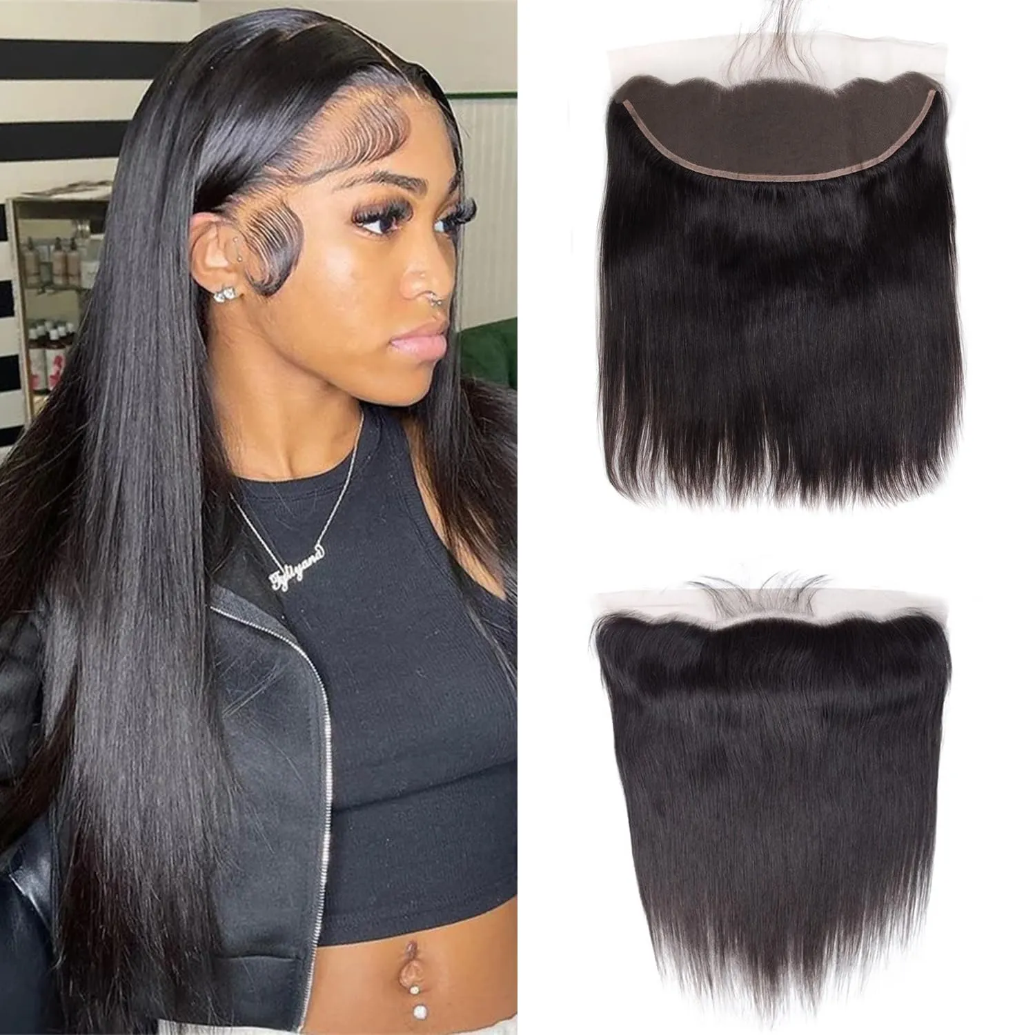 Human Hair Lace Frontal 20 Inch Straight 13x4 Can Be Curly and Dyed Middle Part 100% Human Hair With Baby Hair (20 Inch, Black)