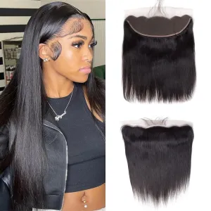Human Hair Lace Frontal 20 Inch Straight 13x4 Can Be Curly and Dyed Middle Part 100% Human Hair With Baby Hair (20 Inch, Black)