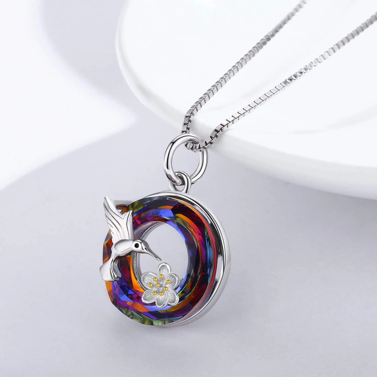 Hummingbird Necklace Jewelry for Women 925 Sterling Silver Cute Bird Pendant Necklace with Crystal Gifts for Girls Birthday