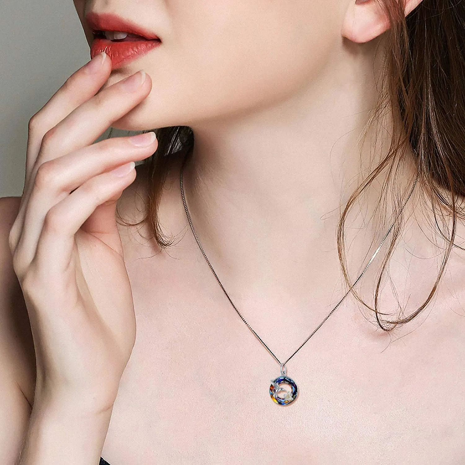 Hummingbird Necklace Jewelry for Women 925 Sterling Silver Cute Bird Pendant Necklace with Crystal Gifts for Girls Birthday
