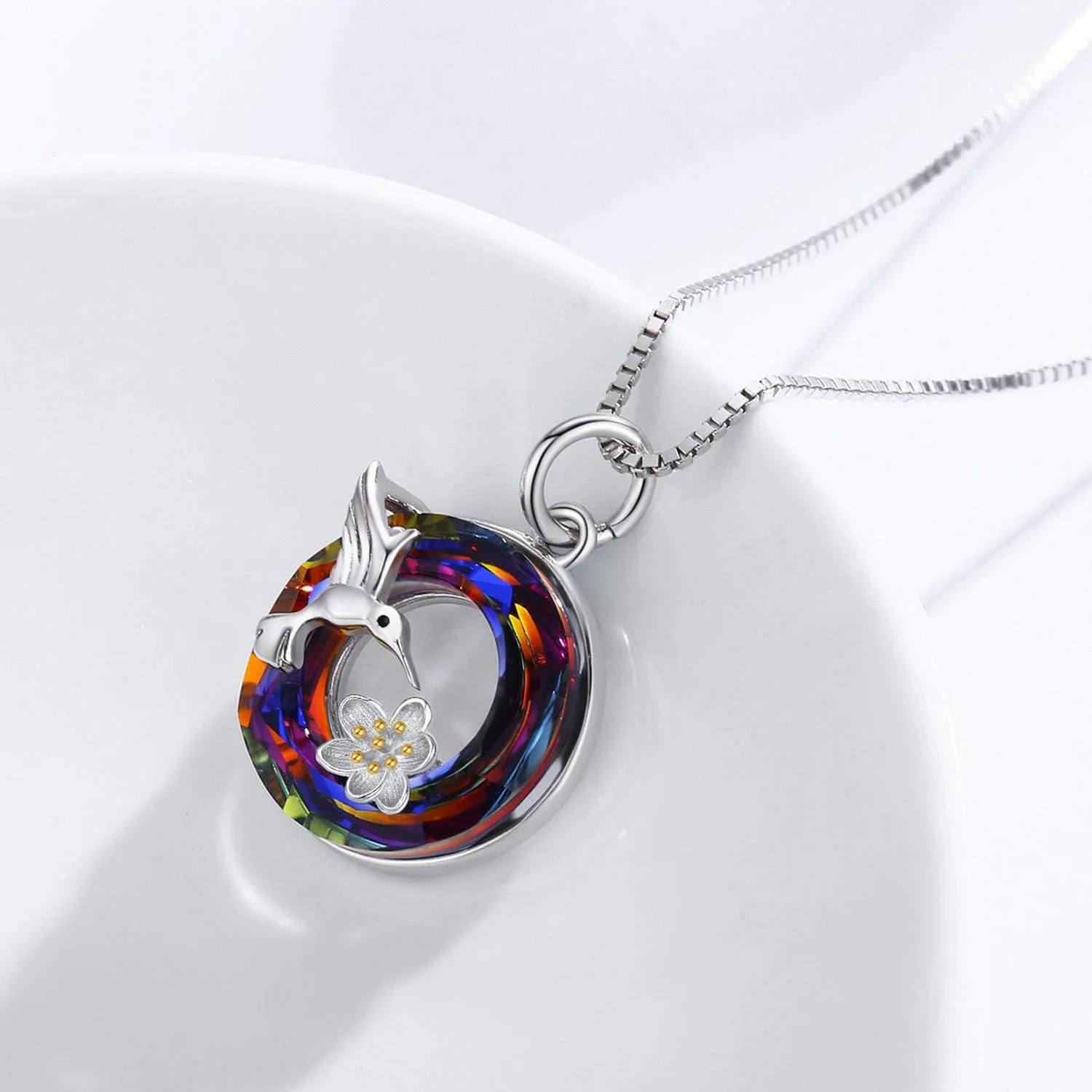 Hummingbird Necklace Jewelry for Women 925 Sterling Silver Cute Bird Pendant Necklace with Crystal Gifts for Girls Birthday