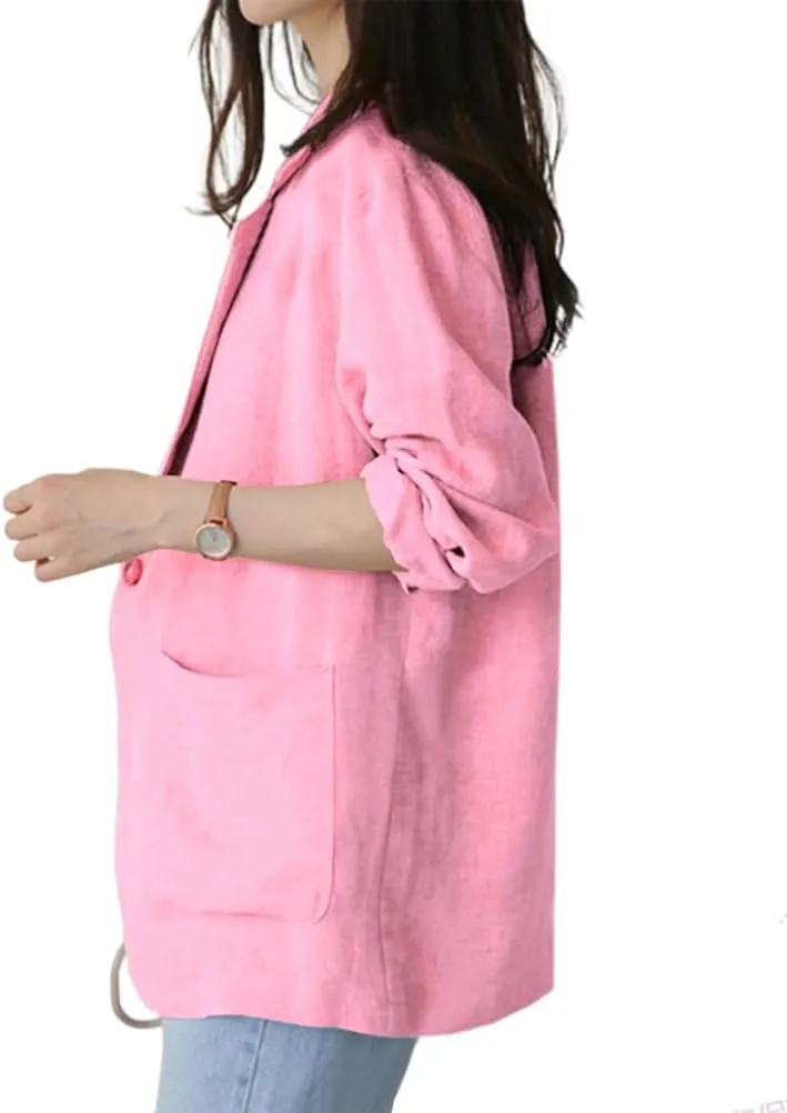 IDEALSANXUN Womens Linen Blazer Casual Long Sleeve Lightweight Spring Summer Jackets
