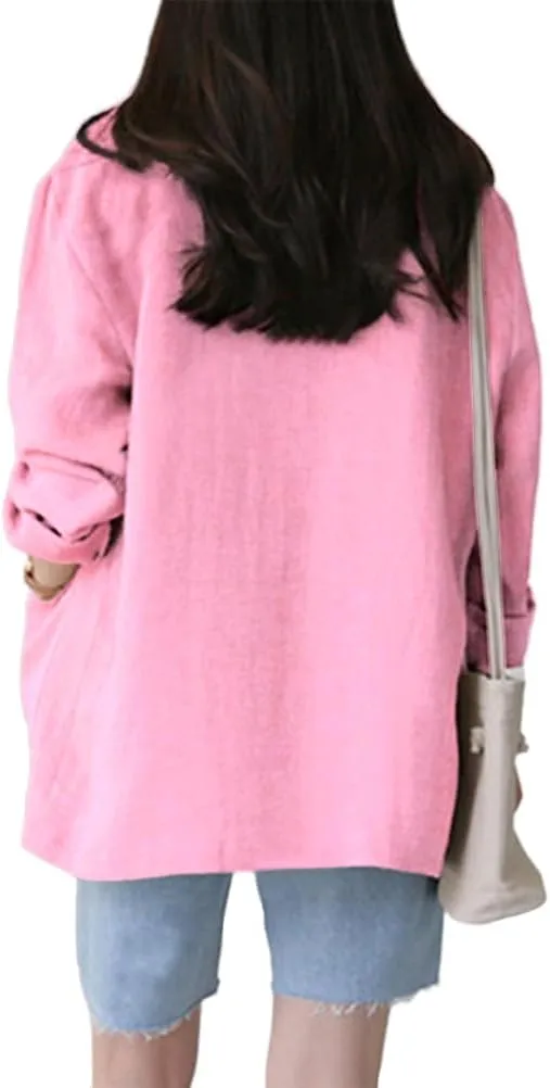 IDEALSANXUN Womens Linen Blazer Casual Long Sleeve Lightweight Spring Summer Jackets