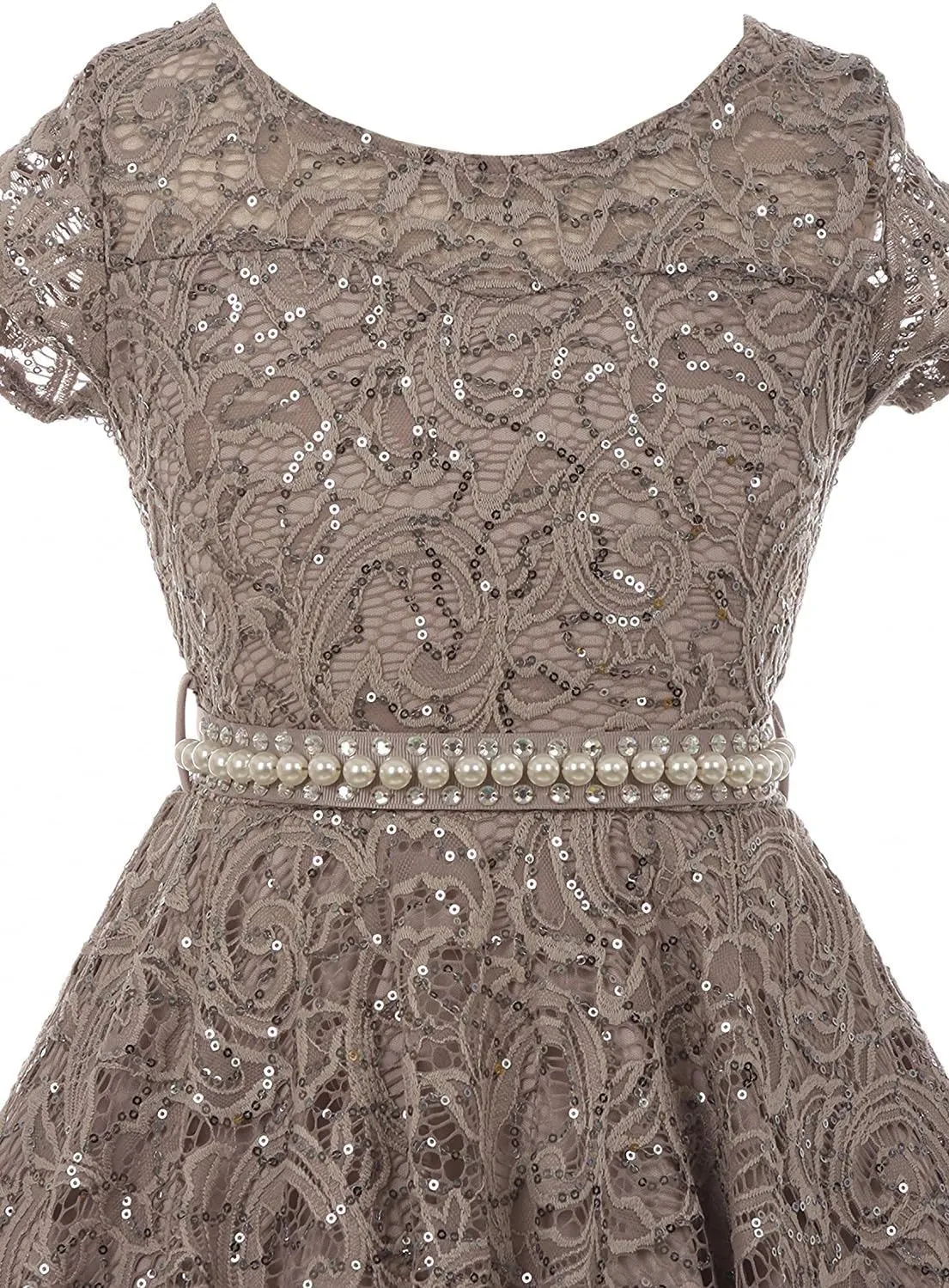 iGirlDress Cap Sleeve Floral Lace Glitter Pearl Holiday Party Flower Girl Dress Size4-14