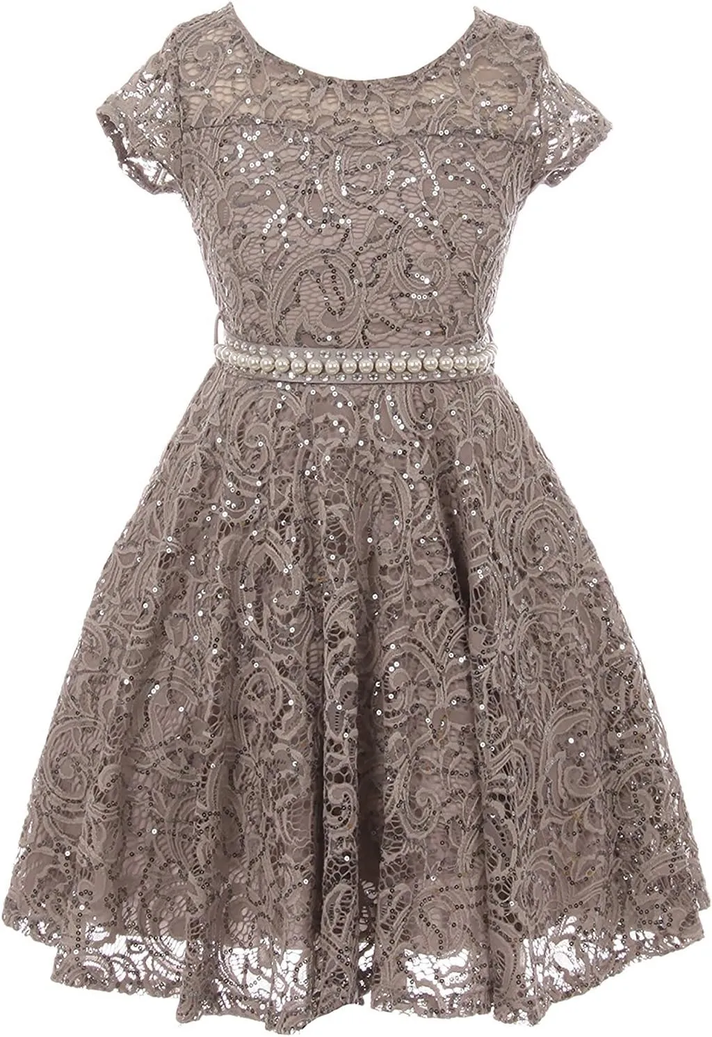 iGirlDress Cap Sleeve Floral Lace Glitter Pearl Holiday Party Flower Girl Dress Size4-14