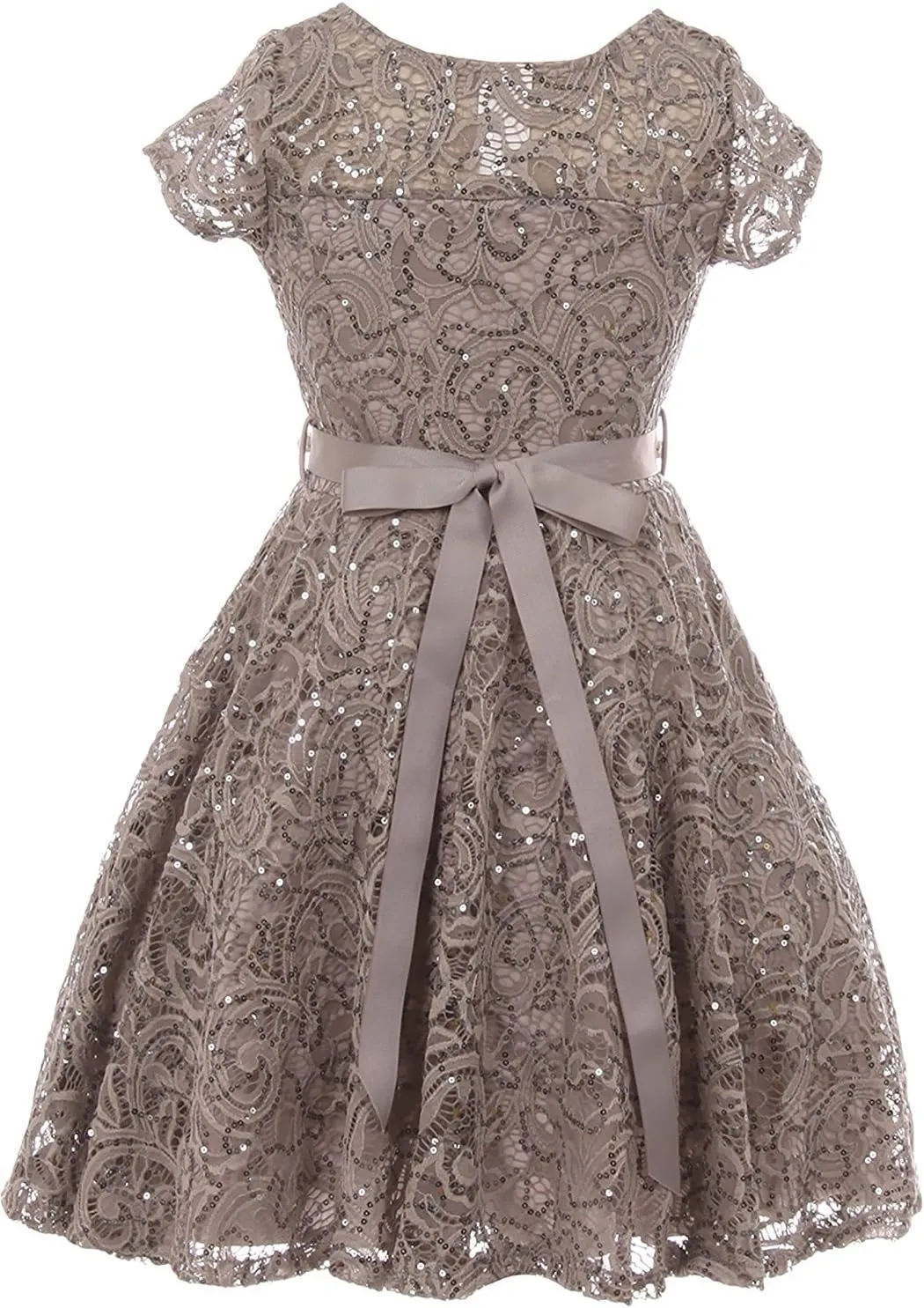 iGirlDress Cap Sleeve Floral Lace Glitter Pearl Holiday Party Flower Girl Dress Size4-14