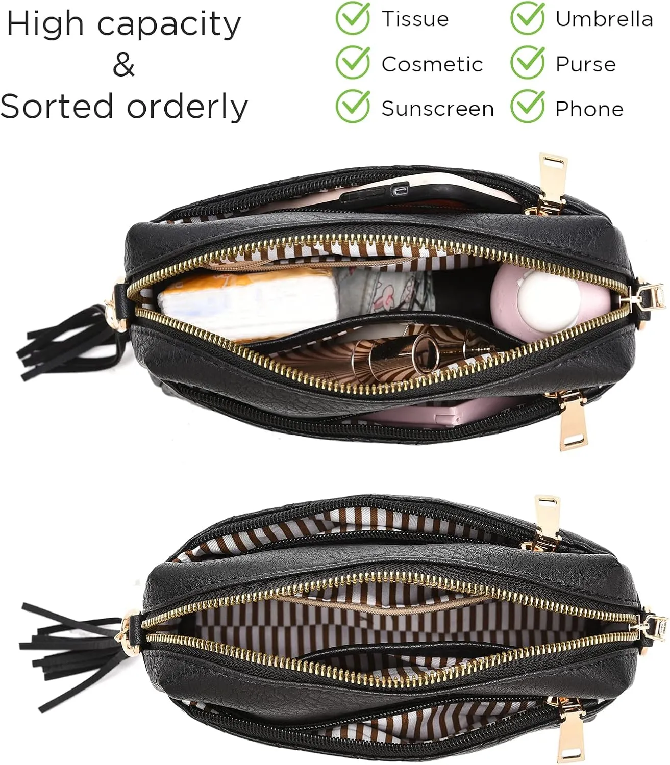IHAYNER Cute Little Crossbody Bag for Women - Quilted Shoulder Purse for Teen Girls - Lightweight Purse With Tassel