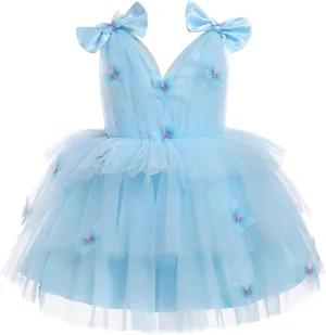 IMEKIS Toddler Girls Butterfly Birthday Dress Rainbow Tulle Formal Wedding Party Ruffle Tutu Dresses Photo Shoot