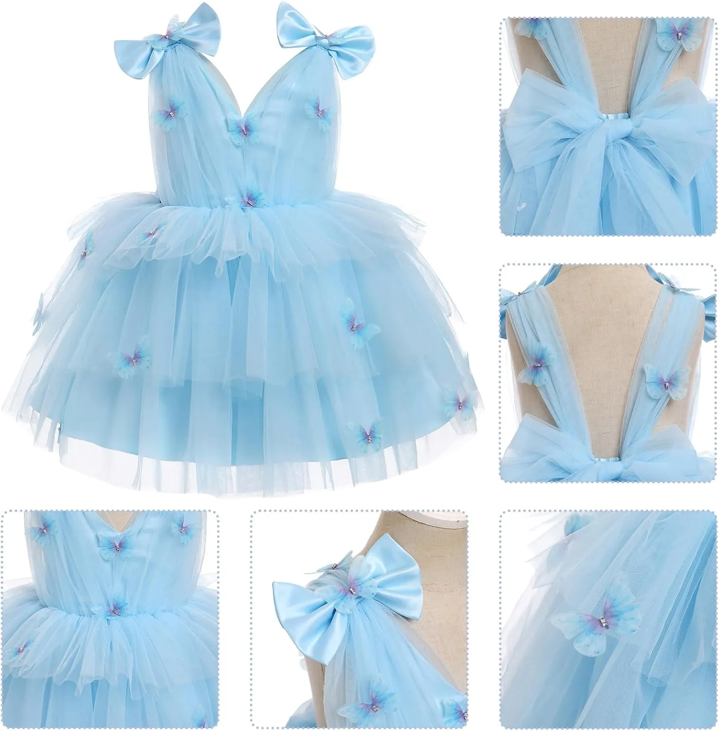 IMEKIS Toddler Girls Butterfly Birthday Dress Rainbow Tulle Formal Wedding Party Ruffle Tutu Dresses Photo Shoot