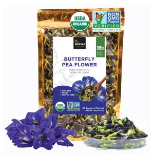 INCAS 100% USDA Organic Butterfly Pea Flower 4.41 oz (375  Cups) DIRECT FROM SOURCE Thailand Non GMO Verified Dried Caffeine Free Gluten Free Vegan Rich in Antioxidants Free eBook