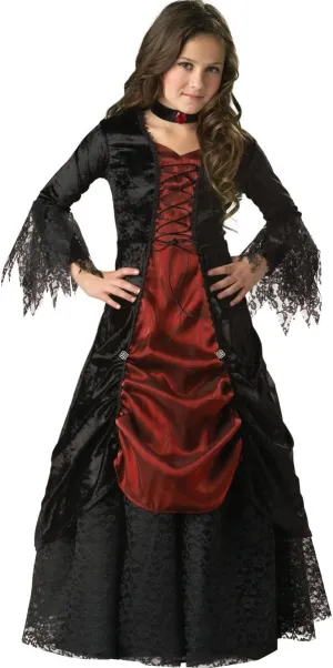 InCharacter Costumes, LLC Girls 2-6X Gothic Vampira Gown Set, Black/Burgundy, Small