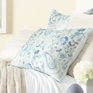 INES Linen Blue Duvet Sham, Euro Size, Blue Paisley Pattern