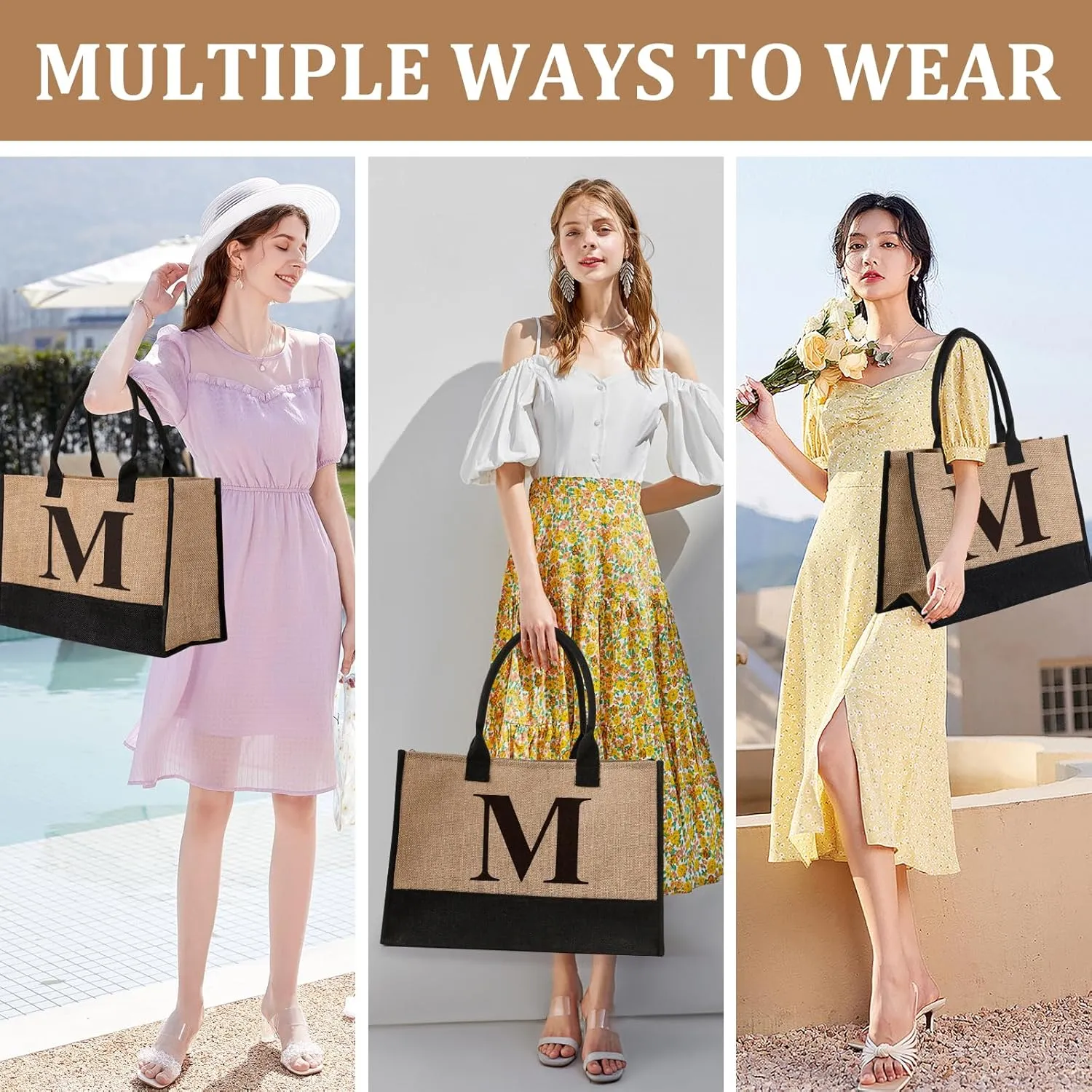 Initial Jute Tote Bag & Makeup Bag, Birthday Gifts for Women Her Mom Teachers Friends