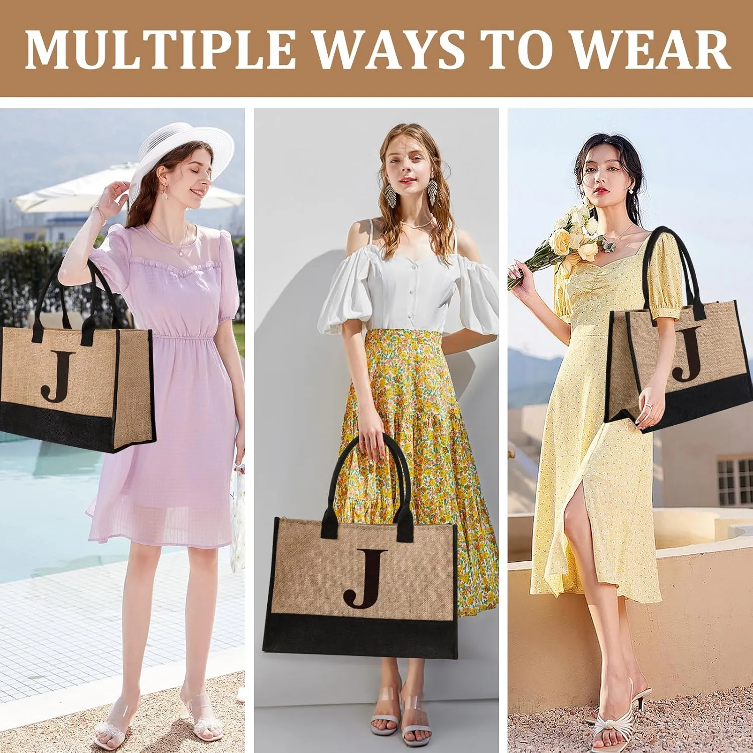 Initial Jute Tote Bag & Makeup Bag, Birthday Gifts for Women Her Mom Teachers Friends