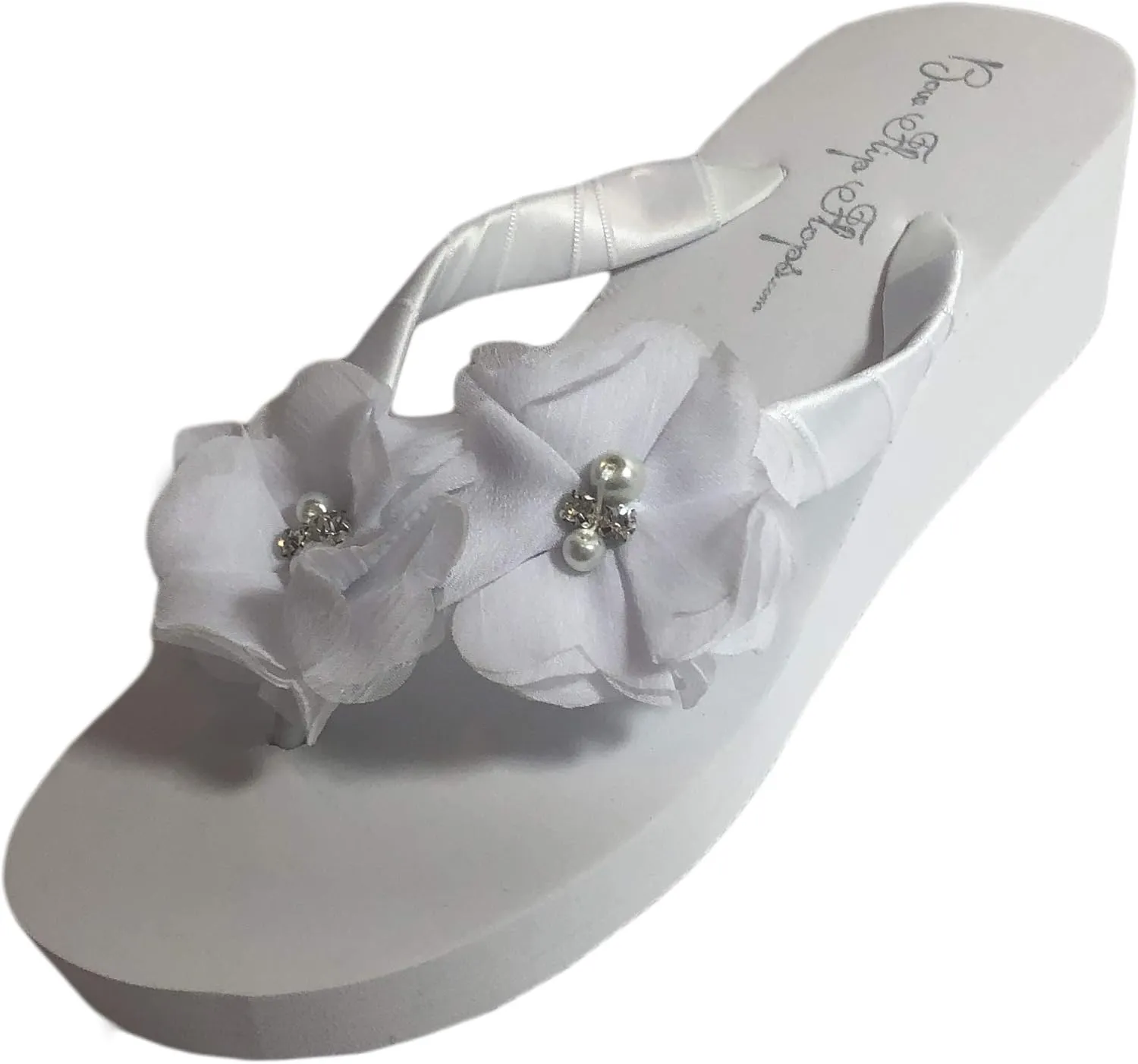 Ivory White Wedge Flip Flops Wedding Bridal Wedge Bride Platform Heel Flower Satin Shoes Sandals Beach