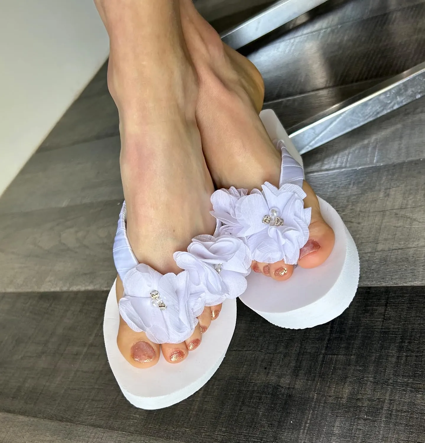 Ivory White Wedge Flip Flops Wedding Bridal Wedge Bride Platform Heel Flower Satin Shoes Sandals Beach