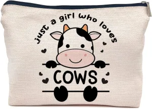 IWXYI Cute Just a Girl Who Loves Cows Decor Cosmetic Bag,Baby Cows Lover Women's Makeup Bag Zipper Pouch Travel Toiletry Gifts For Cows Cow Lover Women Teenage Girls
