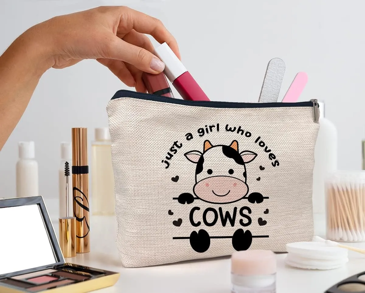 IWXYI Cute Just a Girl Who Loves Cows Decor Cosmetic Bag,Baby Cows Lover Women's Makeup Bag Zipper Pouch Travel Toiletry Gifts For Cows Cow Lover Women Teenage Girls