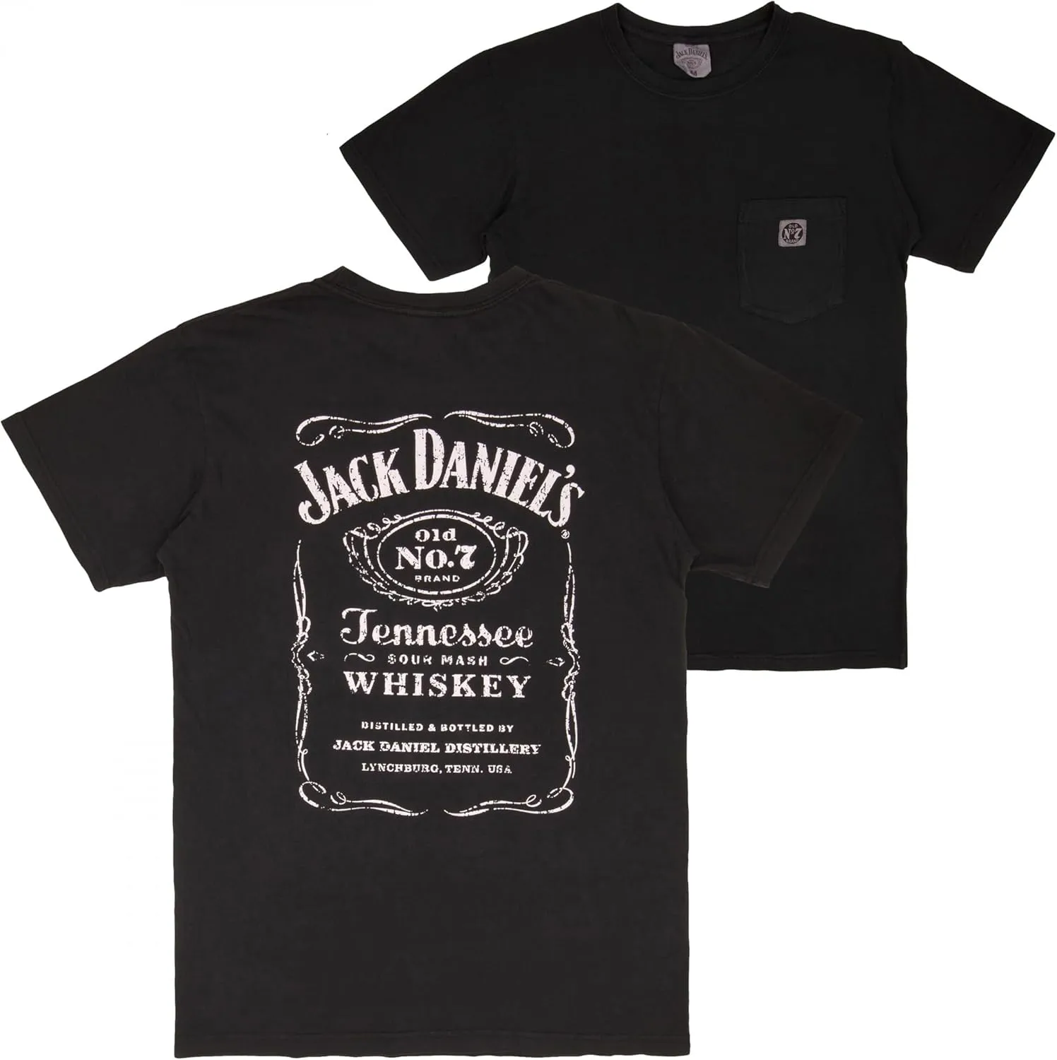 Jack Daniel's Distressed Front & Back Print Embroidered No.7 Pocket T-Shirt