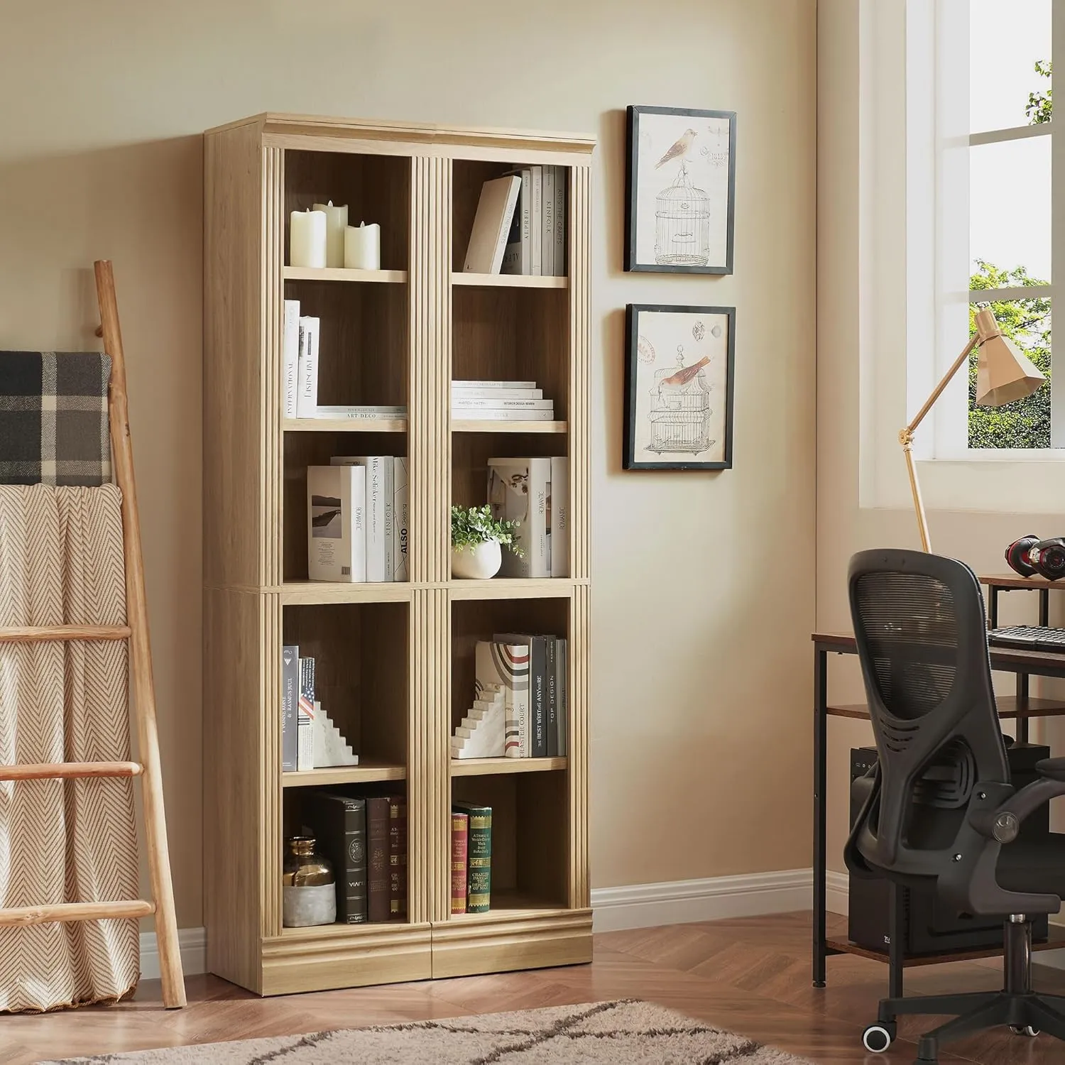 JAHRSTIM Halston Narrow Bookcase, Adjustable Storage Open Display Shelving Unit for Home and Office Space, 15.75”L x 13.78”W x 72.8”H, Oak