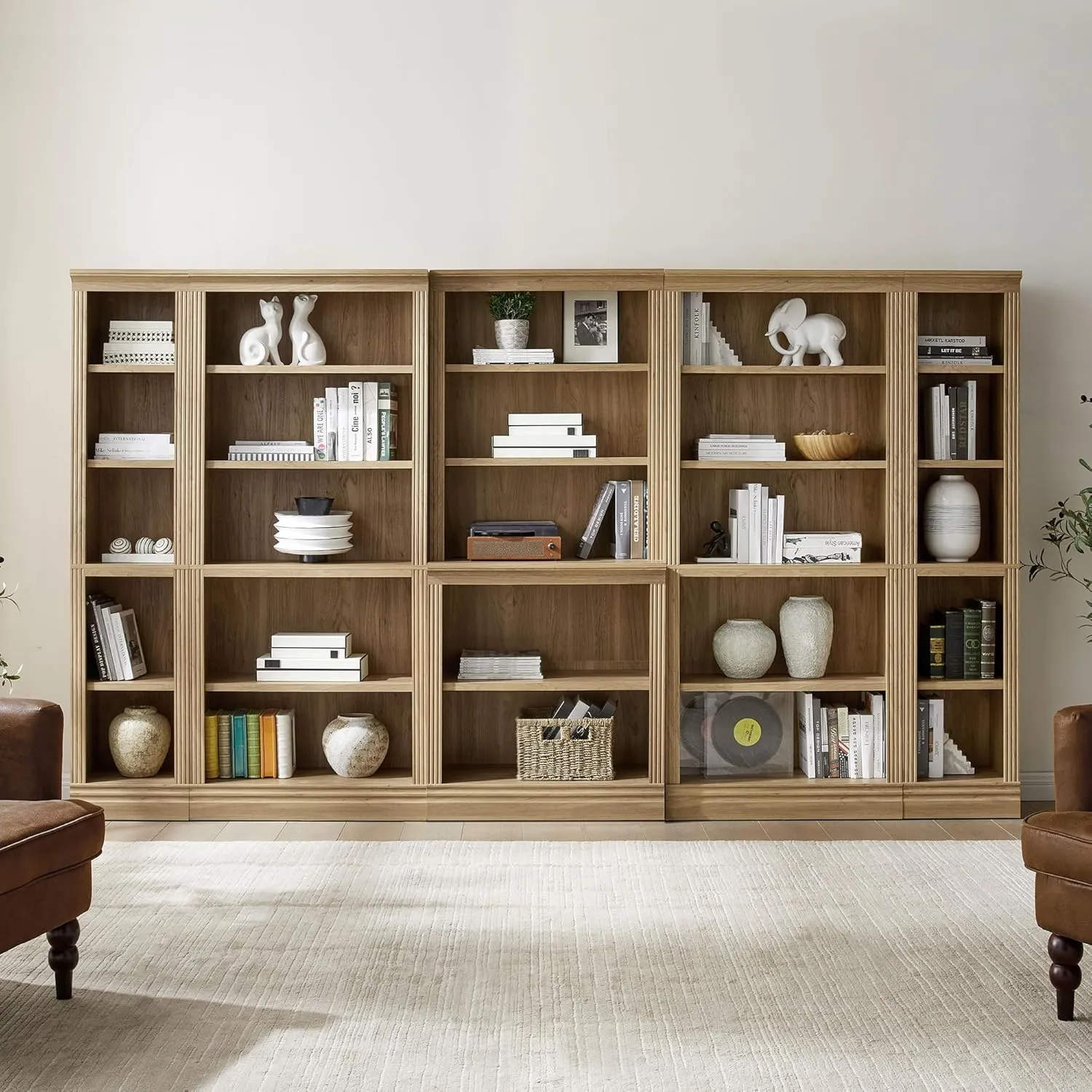 JAHRSTIM Halston Narrow Bookcase, Adjustable Storage Open Display Shelving Unit for Home and Office Space, 15.75”L x 13.78”W x 72.8”H, Oak