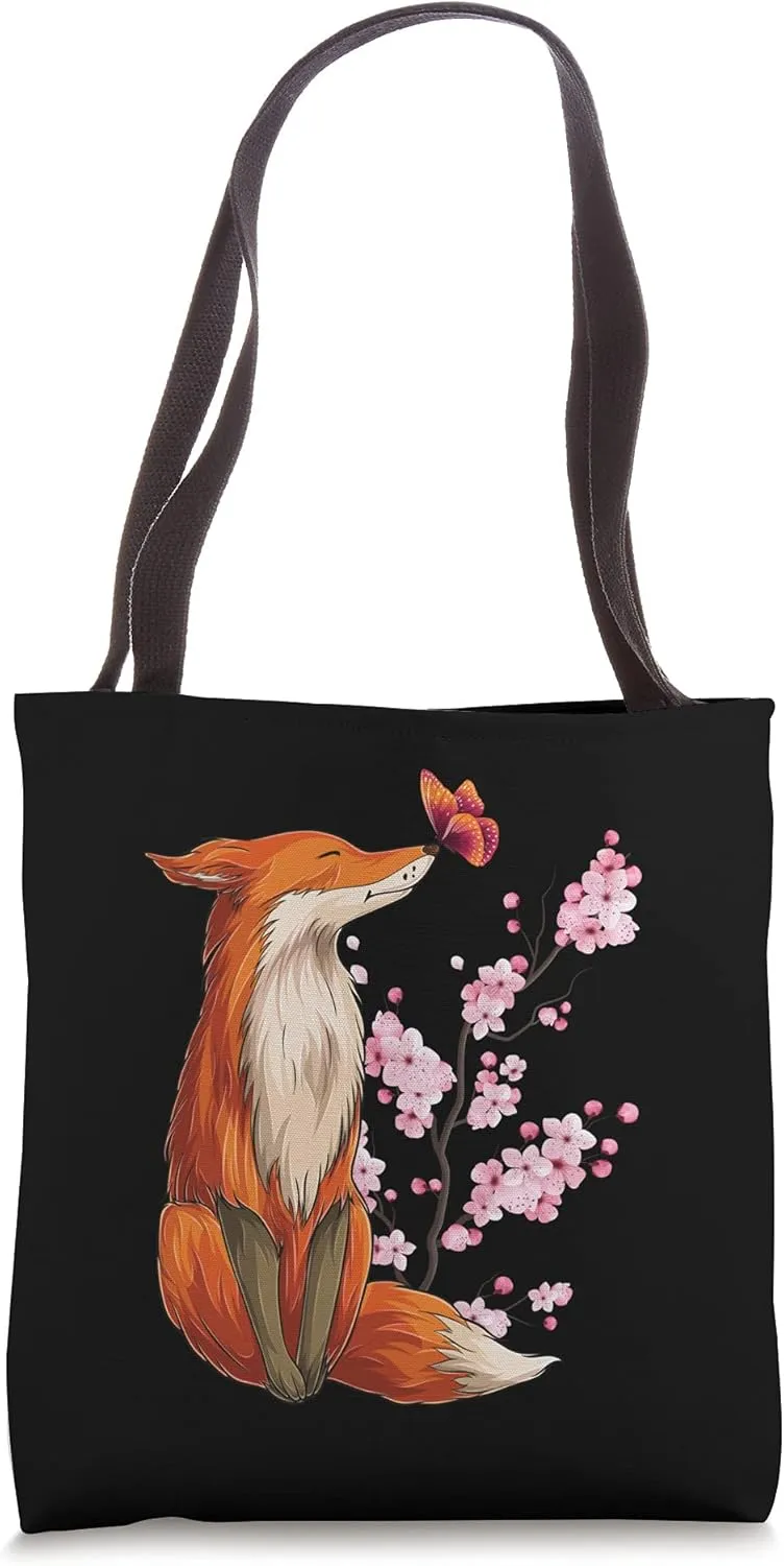 Japanese Fox Cherry blossom Flower sakura trees Kawaii Tote Bag