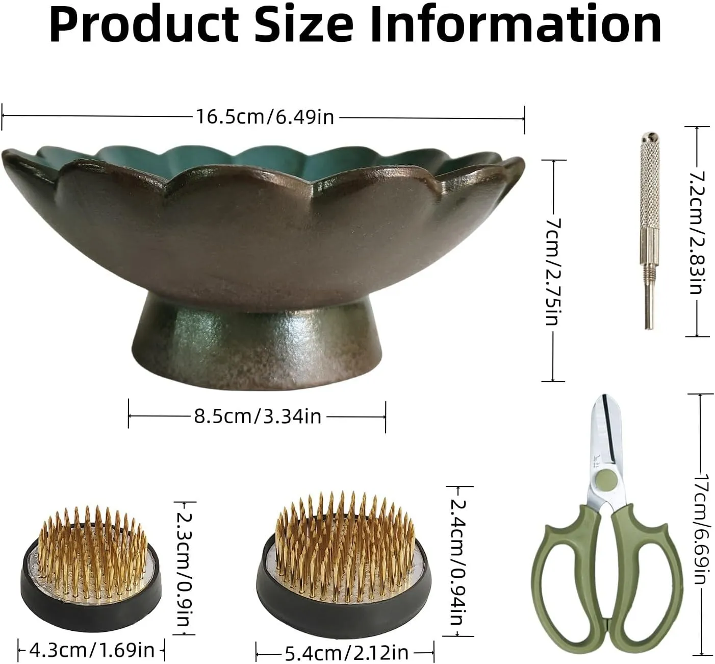 Japanese Ikebana, Lotus Shaped Ceramic Bowl Vase, Flower Arranging Supplies Kit with 2pc Round Floral Frog 1 Scissors 1 Kenzan Straightener