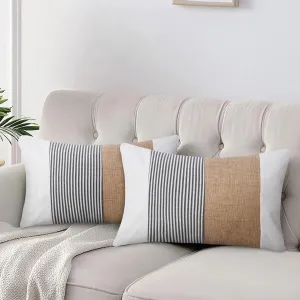 JASEN Black and White Throw Pillow Covers 12x20 Striped Farmhouse Boho Lumbar Decorative Pillow Covers for Couch Sofa Bed