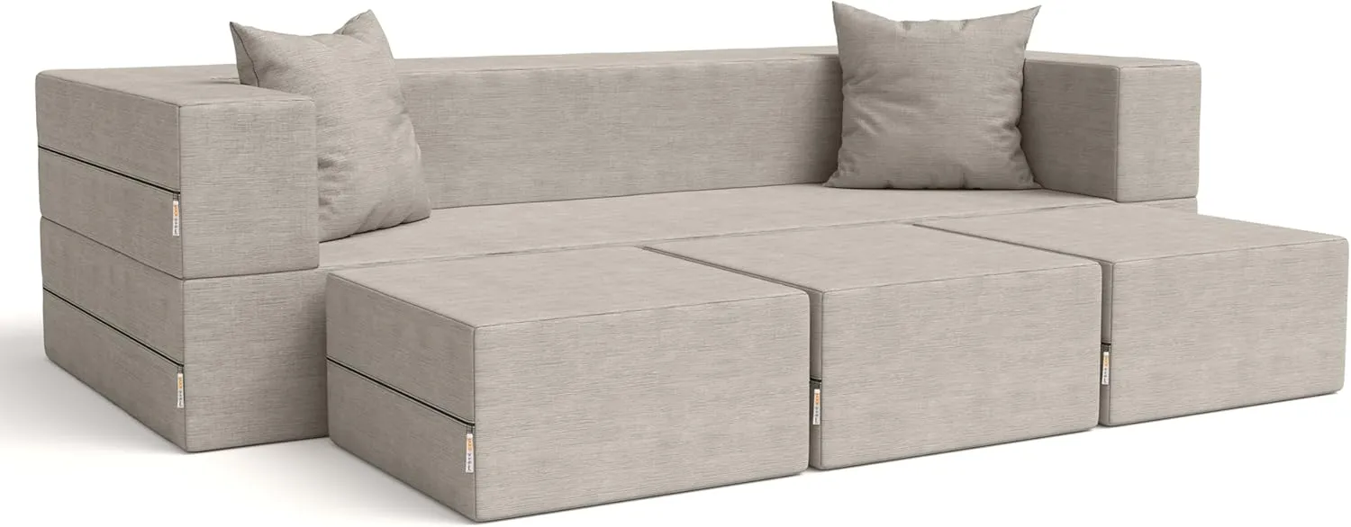 Jaxx Zipline Convertible Sleeper Sofa & Three Ottomans/California King-Size Bed, Dove Grey