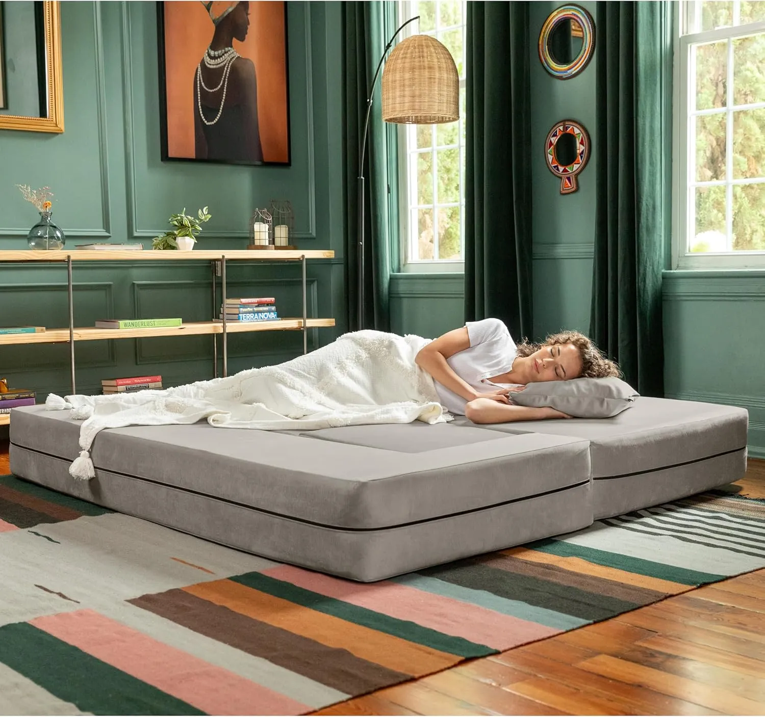 Jaxx Zipline Convertible Sleeper Sofa & Three Ottomans/California King-Size Bed, Dove Grey