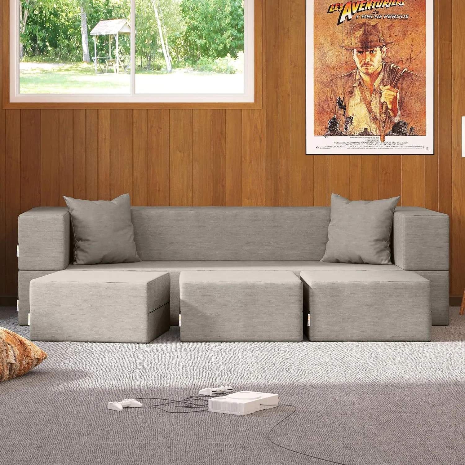 Jaxx Zipline Convertible Sleeper Sofa & Three Ottomans/California King-Size Bed, Dove Grey