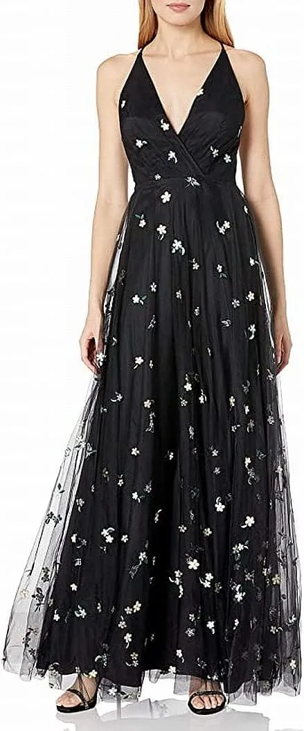 Jenny Yoo Women's Chelsea Starry Night Embroidered Metallic Long Tulle Gown