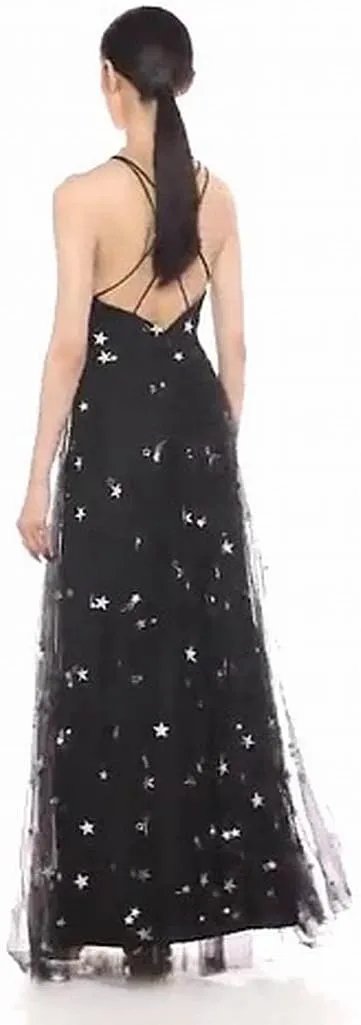 Jenny Yoo Women's Chelsea Starry Night Embroidered Metallic Long Tulle Gown