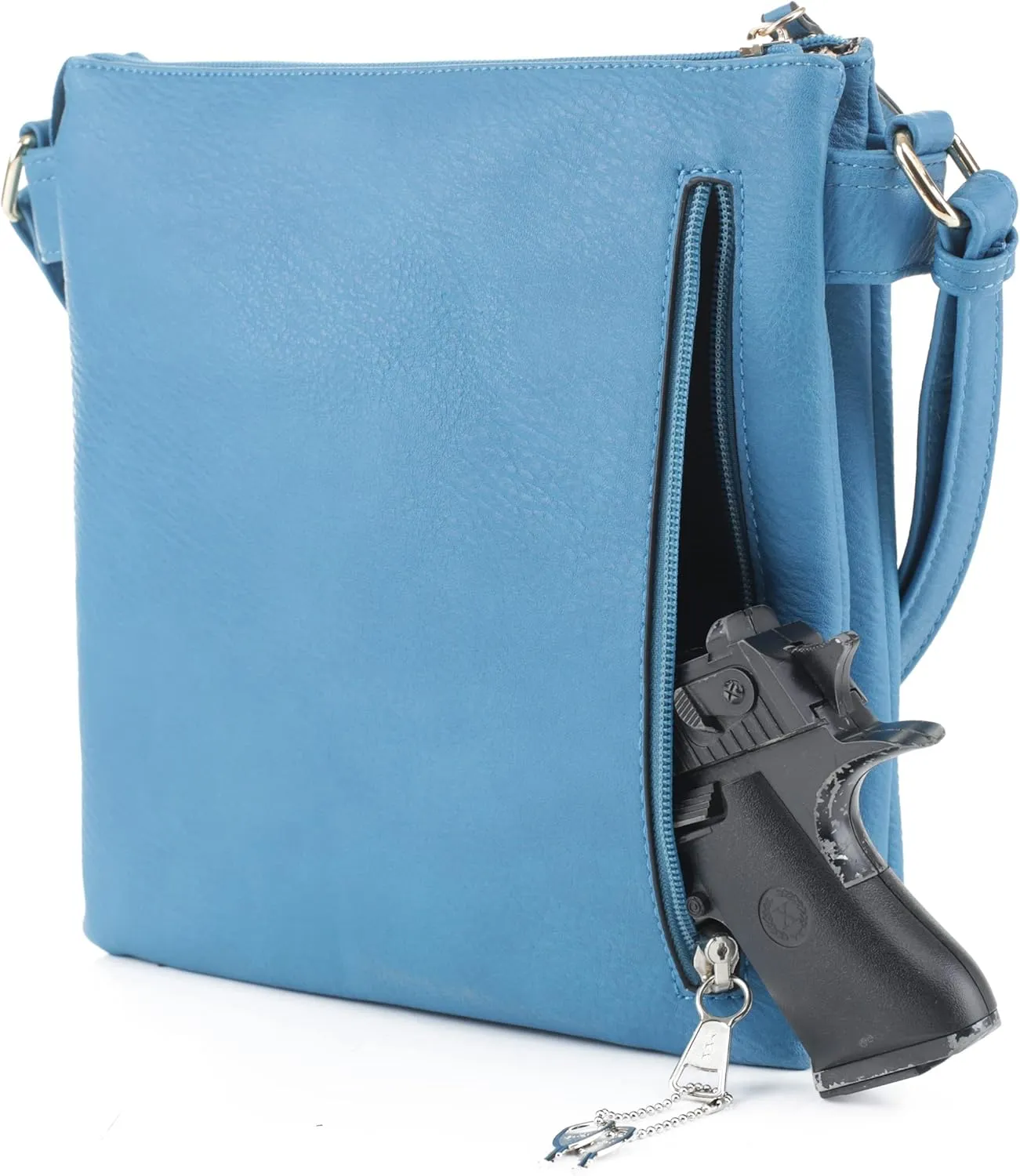 JESSIE & JAMES Double Compartment Multi-Zipper Triple Zip Pockets Concealed Carry Crossbody Bag with Lock and Key