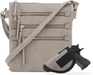 JESSIE & JAMES Double Compartment Multi-Zipper Triple Zip Pockets Concealed Carry Crossbody Bag with Lock and Key