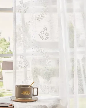 jinchan Linen Sheer Curtains for Living Room 84 Inch Length Sheer Voile Embroidered Spring Floral Curtains for Bedroom Light Filtering Rod Pocket Window Treatments Farmhouse Decor 2 Panels White