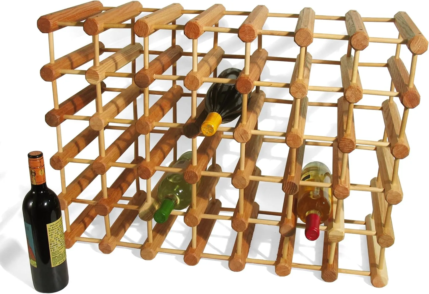 J.K. Adams Ash Wood Modular Stackable Wine Rack Storage Holder with Natural pins, 40 Bottle