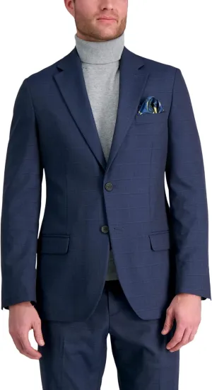 J.M. Haggar Men's JMH Premium Stretch Tailored Fit Suit Separate Pants, Blue Windowpane-Jacket, 44
