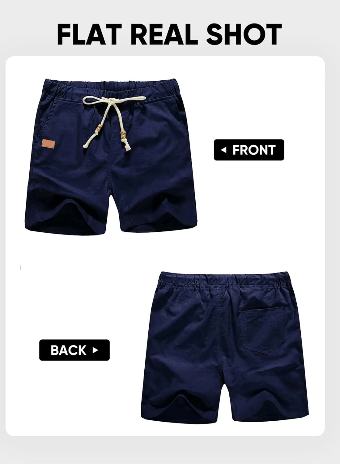 JMIERR Mens Casual 5"/ 7" Cotton Linen Shorts - Elastic Waist Drawstring Summer Beach Shorts with Pockets