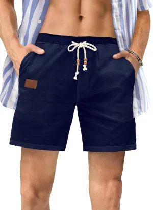 JMIERR Mens Casual 5"/ 7" Cotton Linen Shorts - Elastic Waist Drawstring Summer Beach Shorts with Pockets